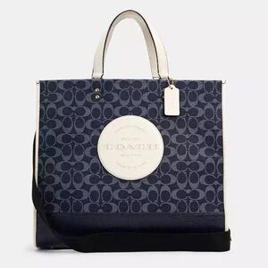Coach Signature Jacquard Lite Blue, Navy Blue & White Large 40 Tote